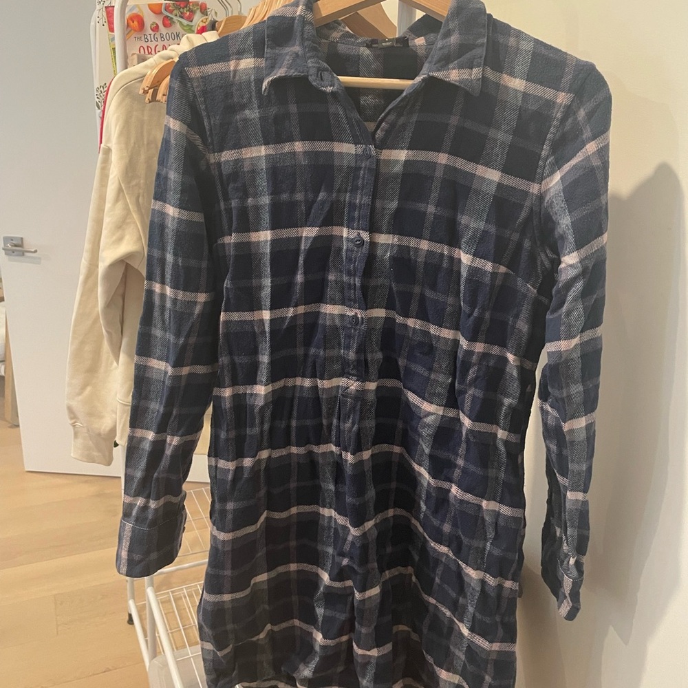 Patagonia Women’s Flannel Fjord Dress S Organic Cotton Plaid Blue